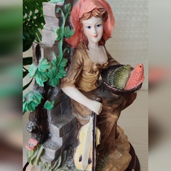 Ruby's Collection Sculpture Lady Sitting with basket of Trout and Violin - Picture 6 of 9